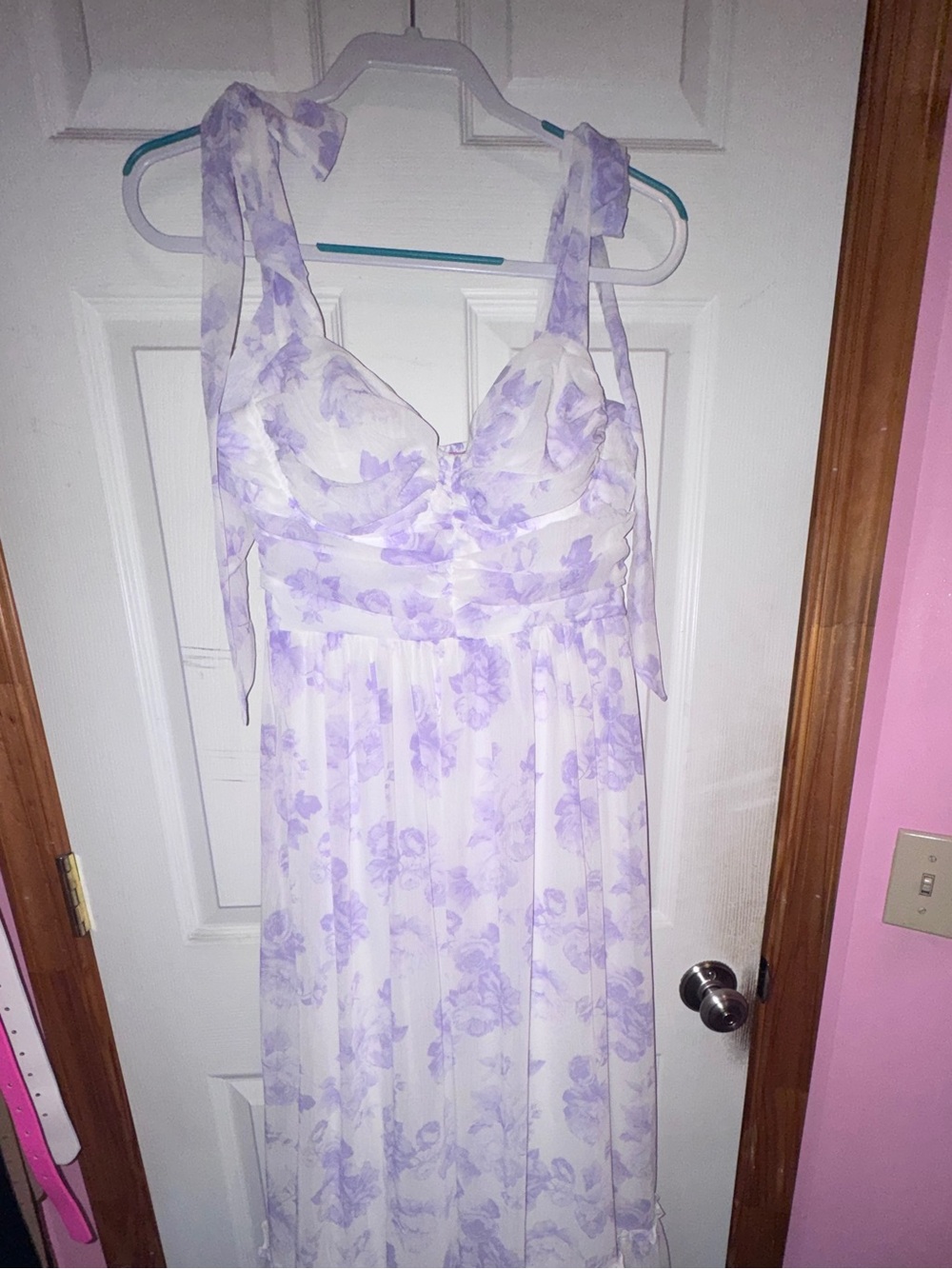 Francesca's Collections Margaret White Tulle Lilac Floral Maxi Dress - Picture 3 of 11